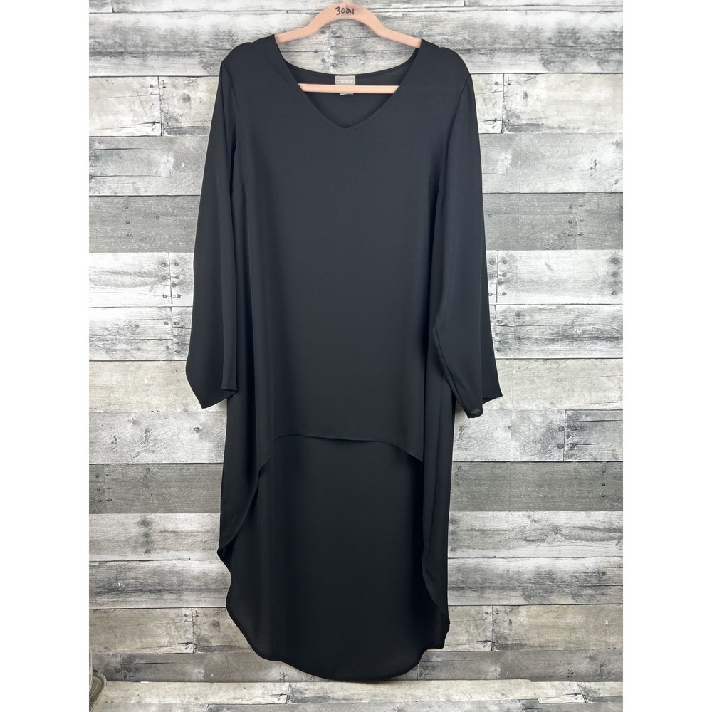 Chicos Women's Black Long Sleeve High Low Dress 8/10